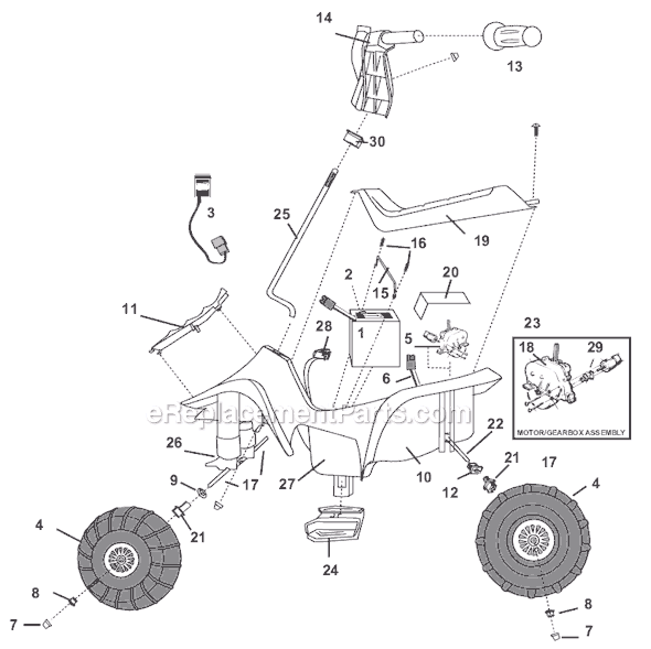Page A Diagram and Parts List for 76921-9993  Power Wheels Ride-On ATVs